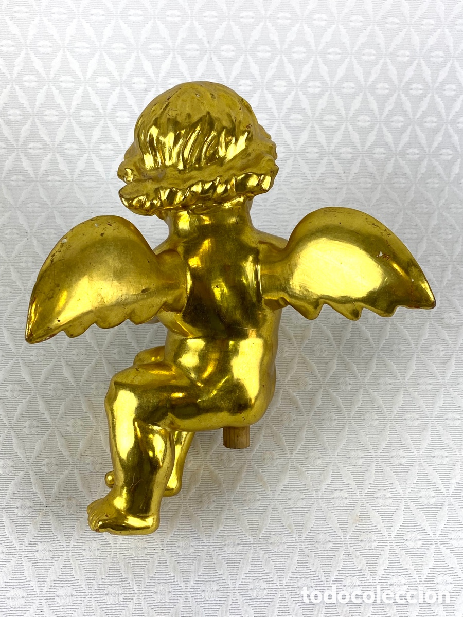 Arte: ANGEL DE MADERA DORADA AL ORO - 23 cm - Foto 3