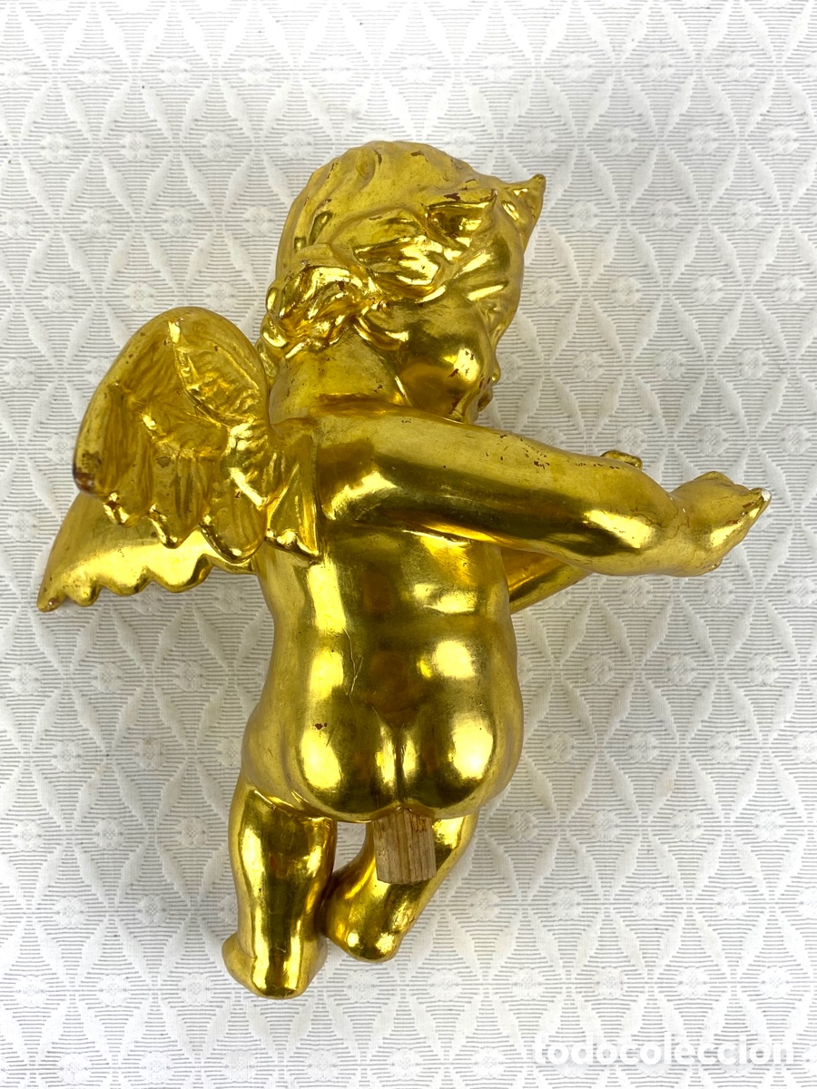 Arte: ANGEL DE MADERA DORADA AL ORO - 23 cm - Foto 4