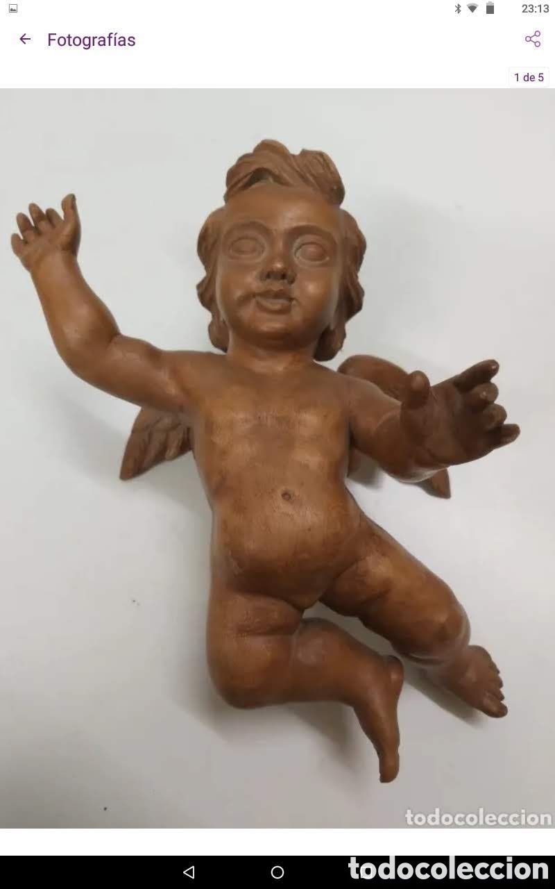Arte: Antiguo &aacute;ngel policromado al &oacute;leo - Foto 4