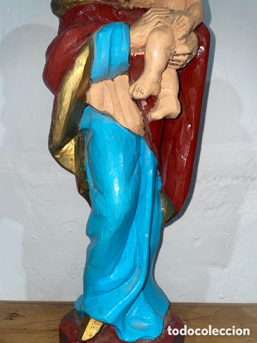 Arte: VIRGEN CON NI&Ntilde;O TALLADA EN MADERA - Foto 4