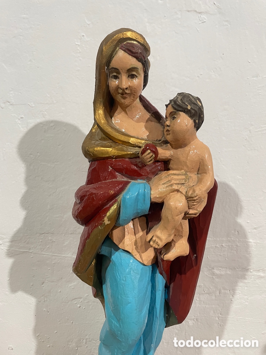 Arte: VIRGEN CON NI&Ntilde;O TALLADA EN MADERA - Foto 1