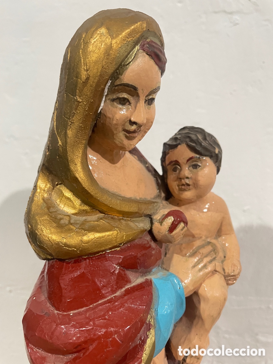 Arte: VIRGEN CON NI&Ntilde;O TALLADA EN MADERA - Foto 9