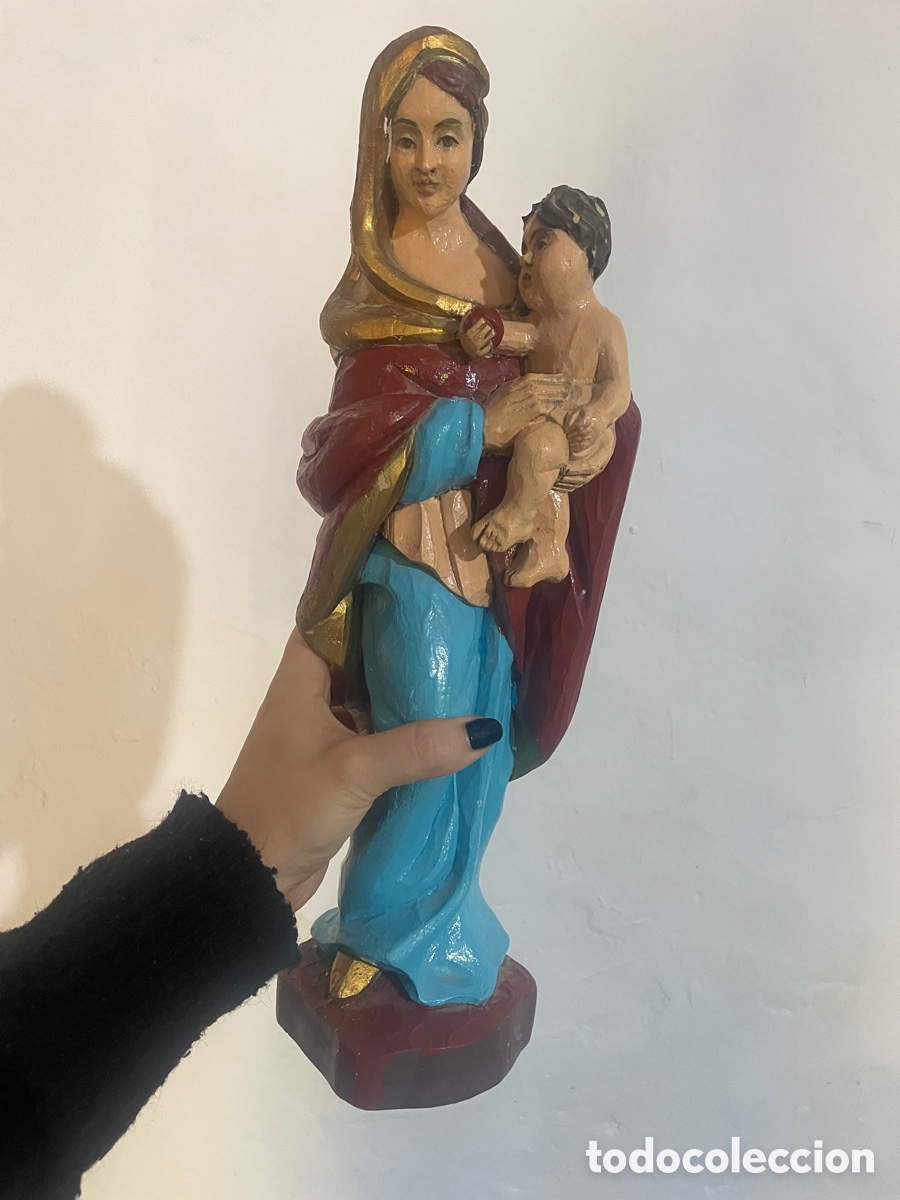 Arte: VIRGEN CON NI&Ntilde;O TALLADA EN MADERA - Foto 14