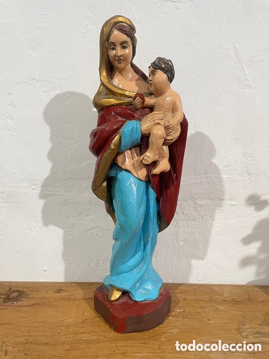 Arte: VIRGEN CON NI&Ntilde;O TALLADA EN MADERA - Foto 3