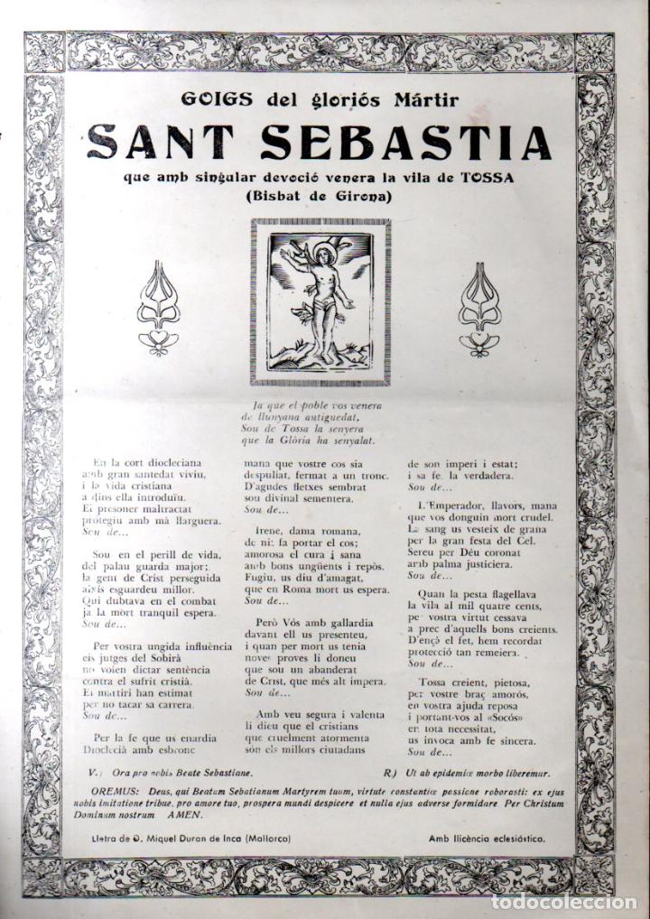 Arte: GOIGS DE SANT SEBASTI&Agrave; - TOSSA - Foto 1