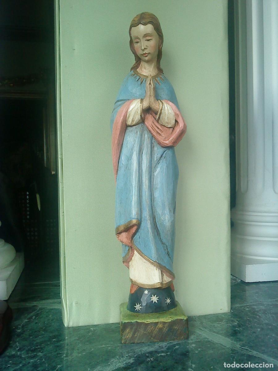 Arte: Virgen Mar&iacute;a Inmaculada en talla de madera - Foto 2
