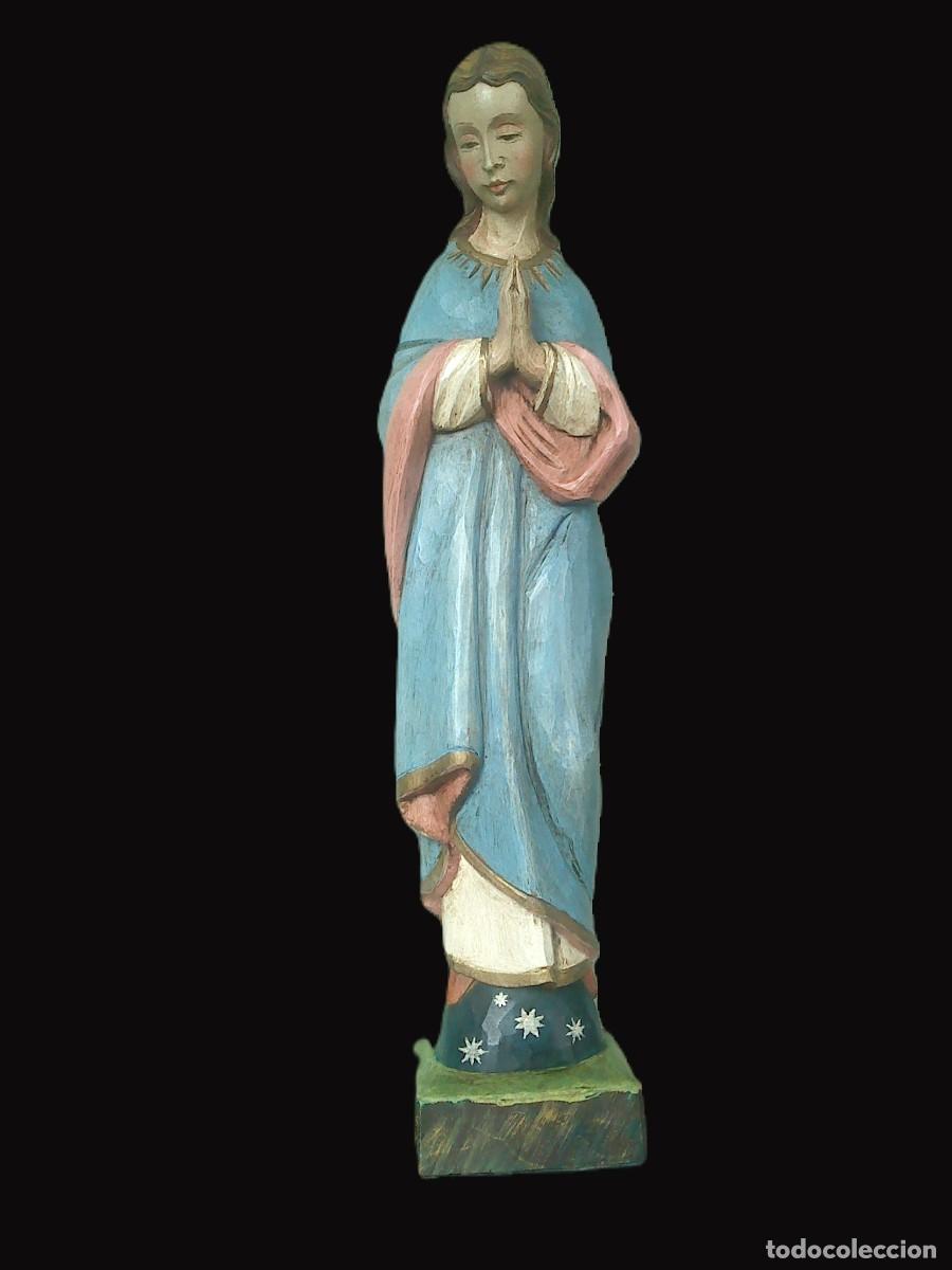 Arte: Virgen Mar&iacute;a Inmaculada en talla de madera - Foto 1