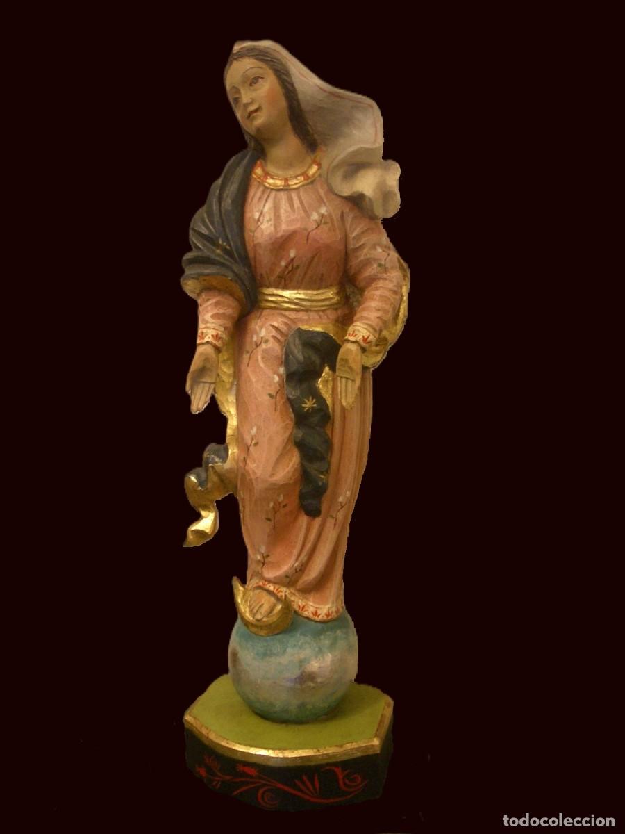 Arte: Virgen Mar&iacute;a talla de madera. 46 cm./ - Foto 2