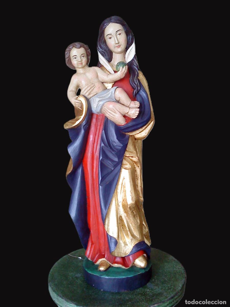 Arte: VIRGEN DE MADERA CON EL NI&Ntilde;O DE ESTILO G&Oacute;TICO - Foto 1