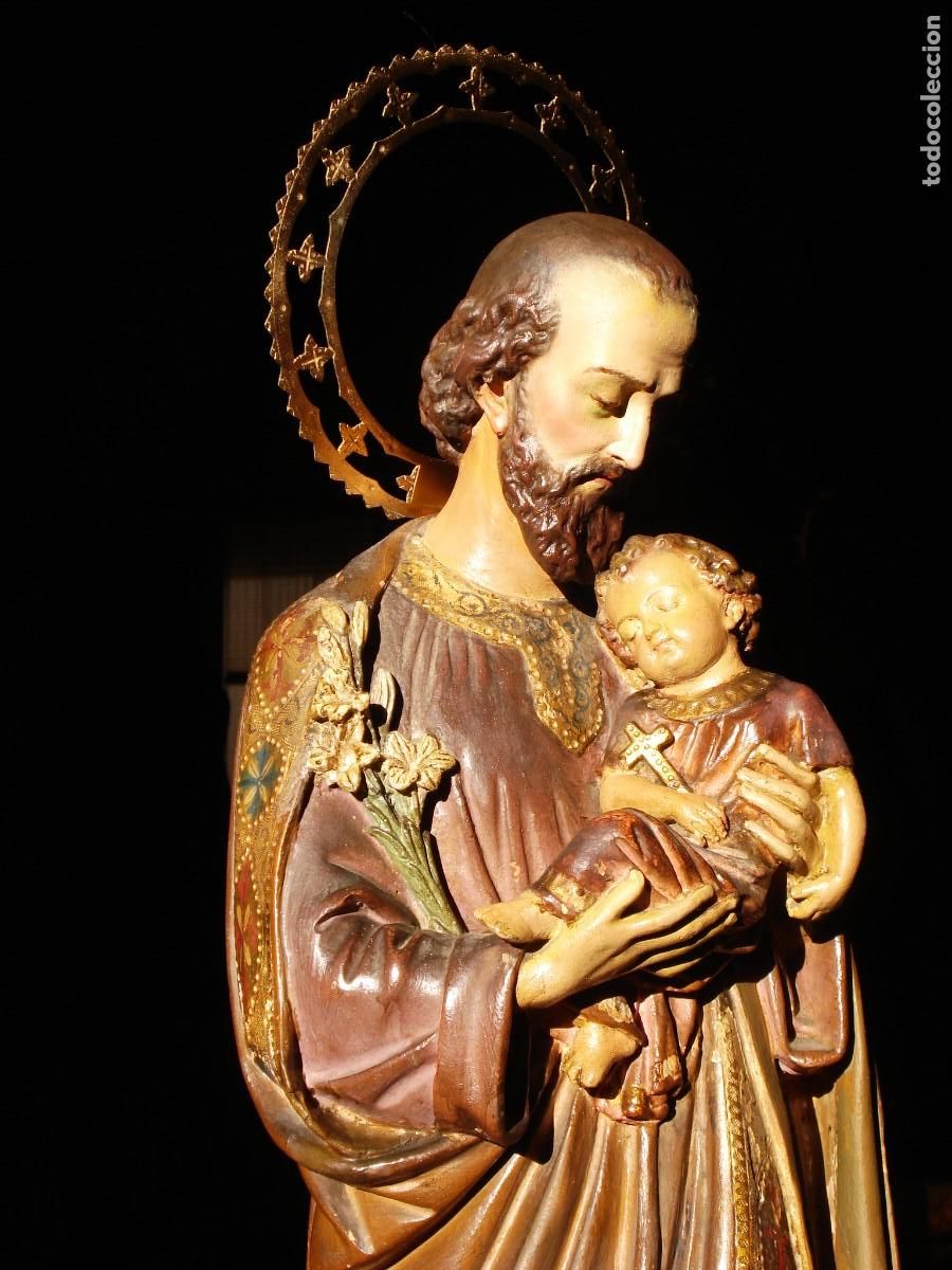 Arte: ESCUELA FRANCESA SAN JOSE CON NI&Ntilde;O SXIX PASTA DE MADERA