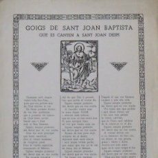 Arte: GOIGS. GOZOS. SANT JOAN BAPTISTA. SANT JOAN DESPÍ. 1955. IMPRENTA EL LLOBREGAT. 34X24 CM.
