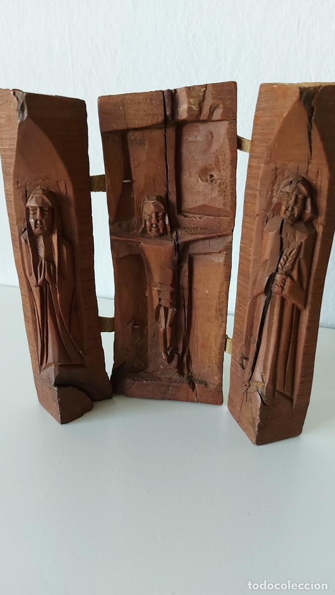 Arte: TRIPTICO TALLADO EN MADERA - Foto 1