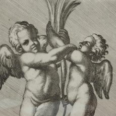 Arte: ANGELOTES PORTANTES. GRABADO SOBRE PAPEL. ANÓNIMO. ESPAÑA(?) SIGLO XVIII