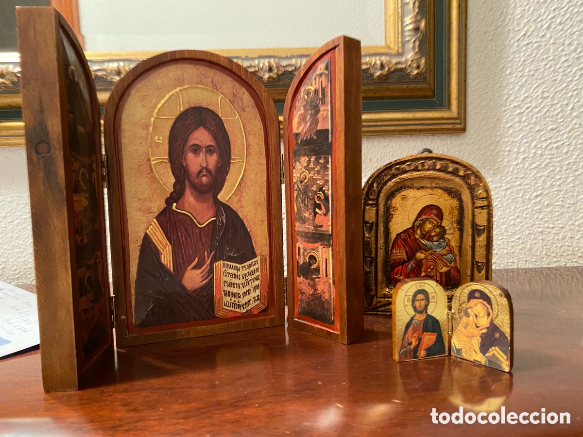 Arte: Tres iconos religiosos en madera - Foto 1