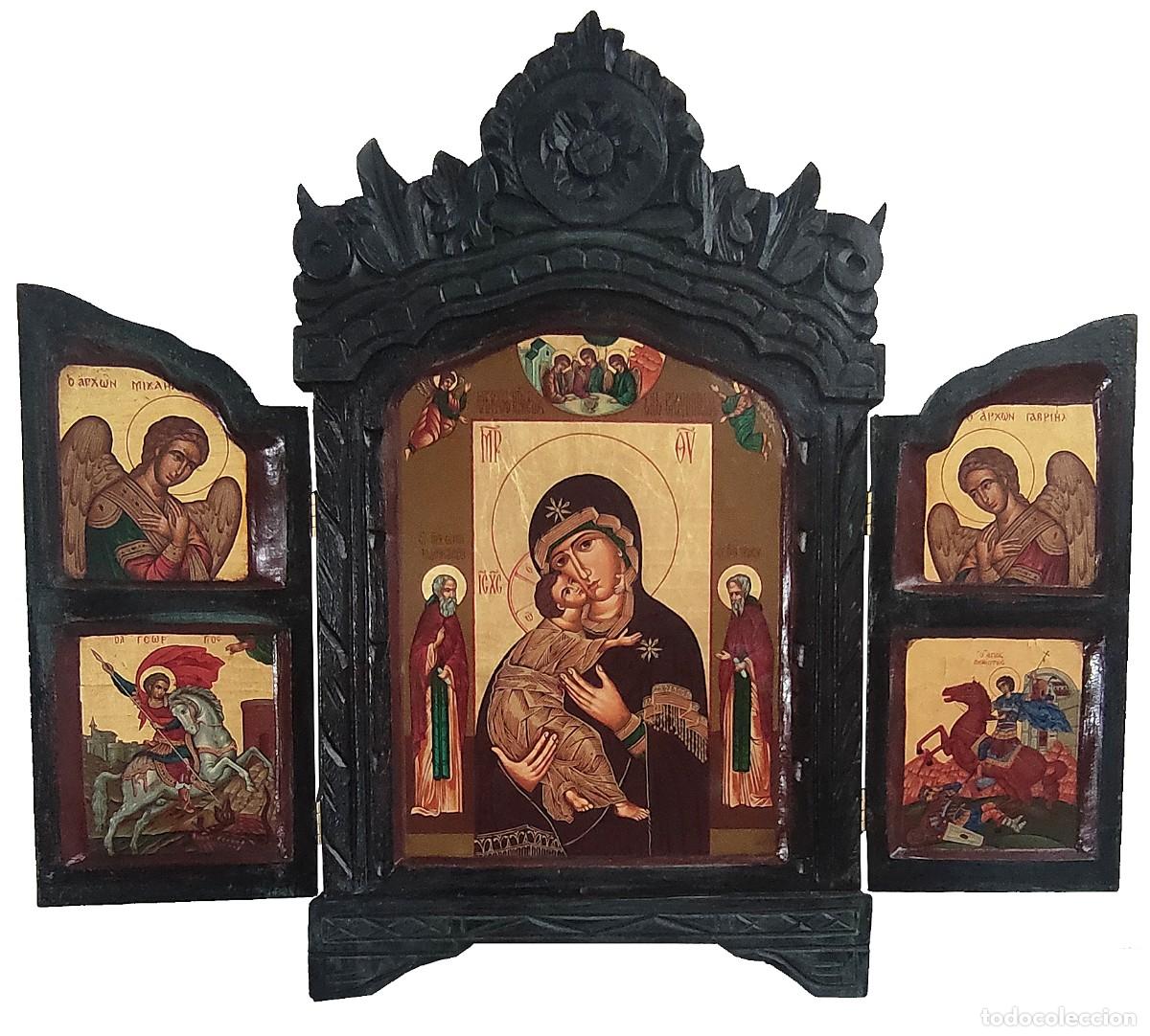 Arte: Triptico de madera con Virgen - Foto 1