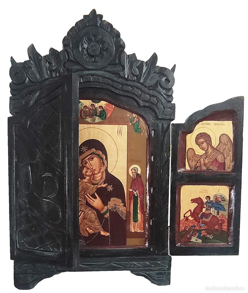 Arte: Triptico de madera con Virgen - Foto 2