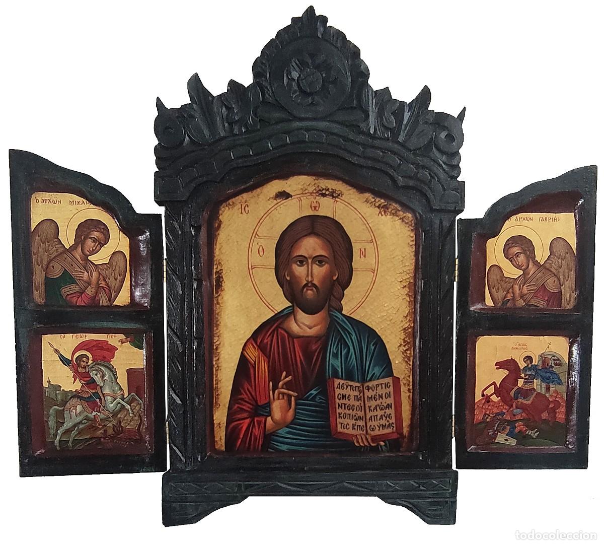 Arte: Triptico de madera con Pantocrator - Foto 1