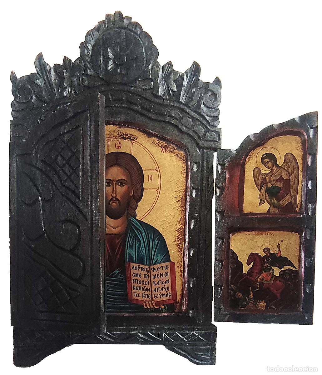 Arte: Triptico de madera con Pantocrator - Foto 2
