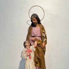 Arte: PRECIOSO SAN JOSE Y NIÑO JESUS DE PASTA MADERA. SELLO ARTE CRISTIANO OLOT. PRIMERA EPOCA. 40CM.