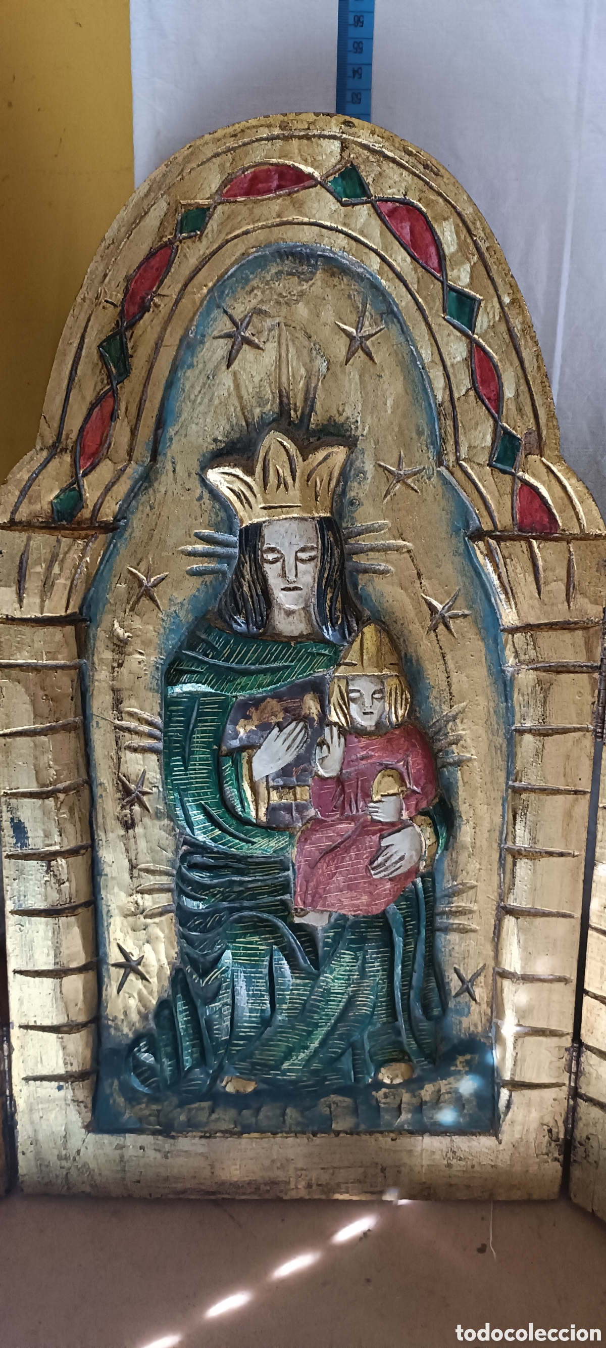 Arte: Tr&iacute;ptico inmaculada madera policromada - Foto 4