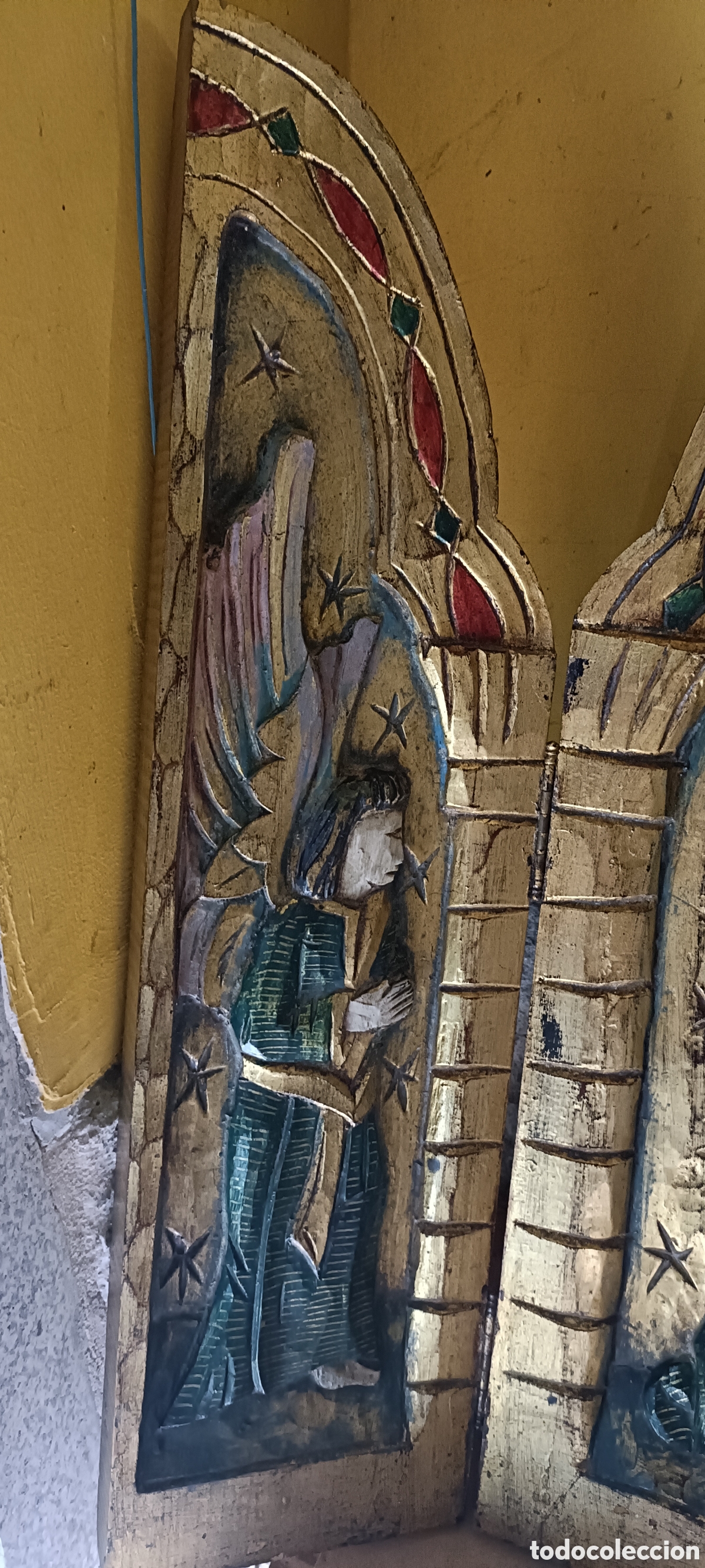 Arte: Tr&iacute;ptico inmaculada madera policromada - Foto 5