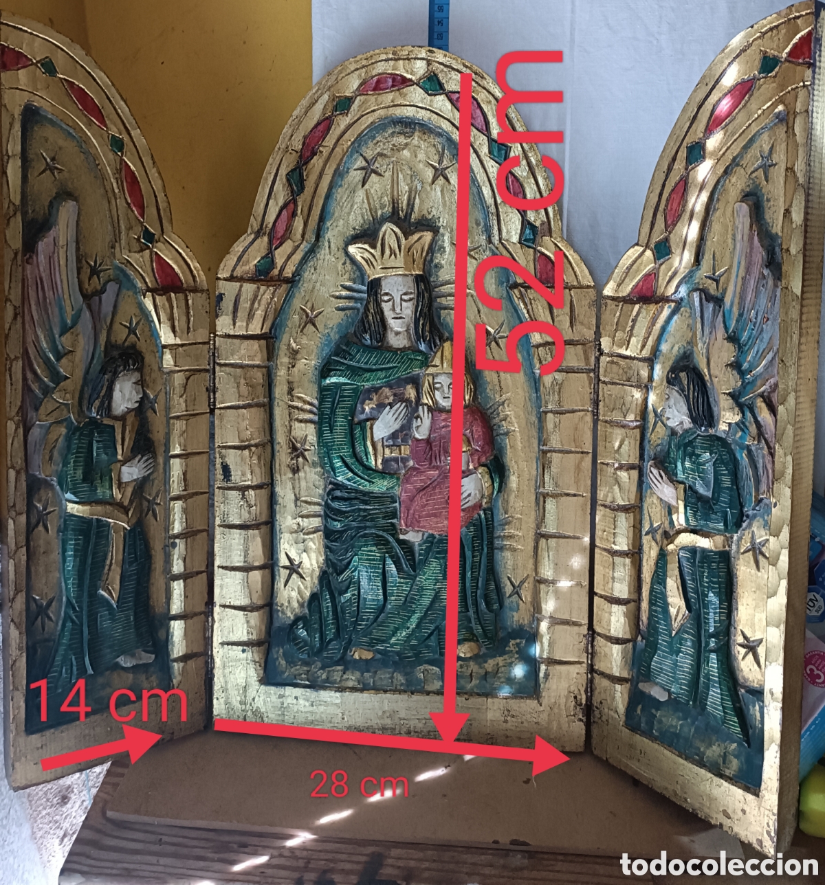 Arte: Tr&iacute;ptico inmaculada madera policromada - Foto 11