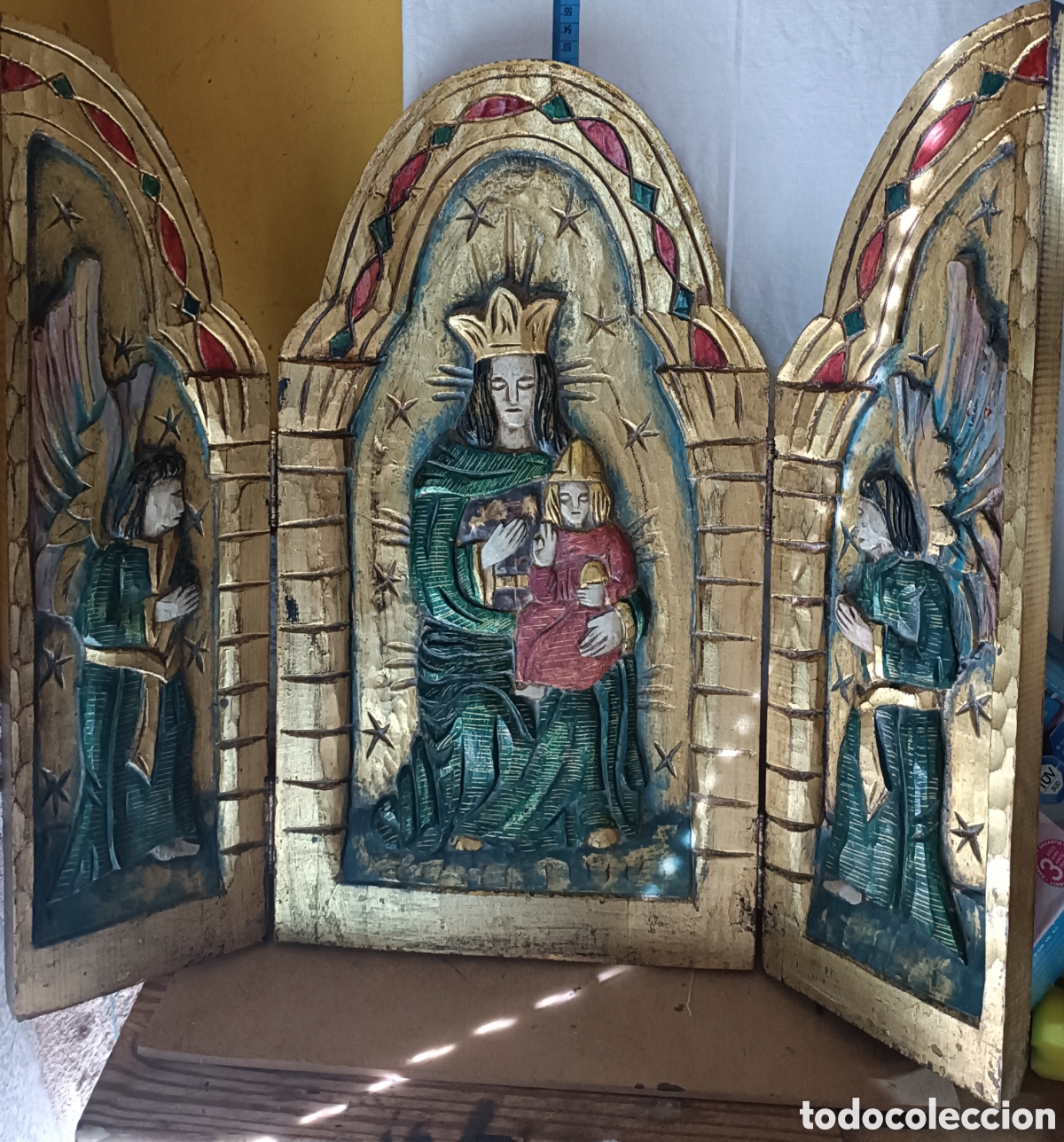 Arte: Tr&iacute;ptico inmaculada madera policromada - Foto 2