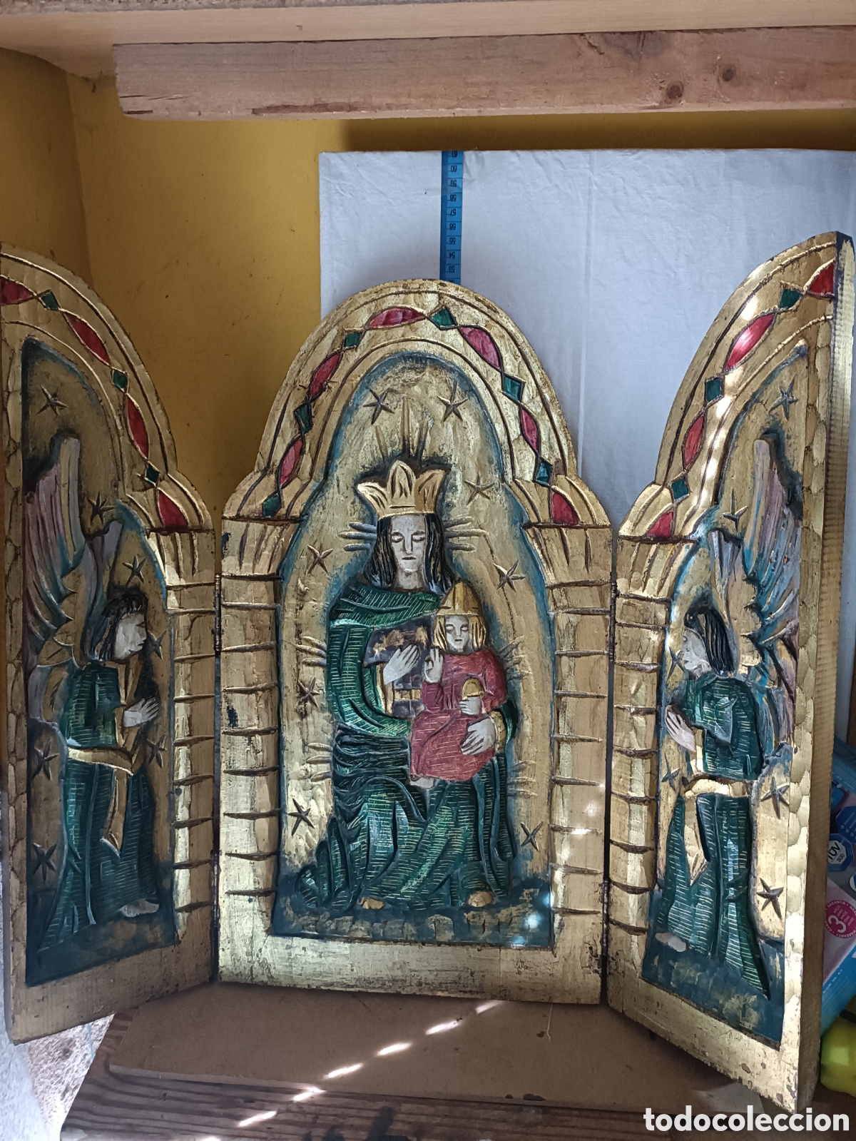 Arte: Tr&iacute;ptico inmaculada madera policromada - Foto 3