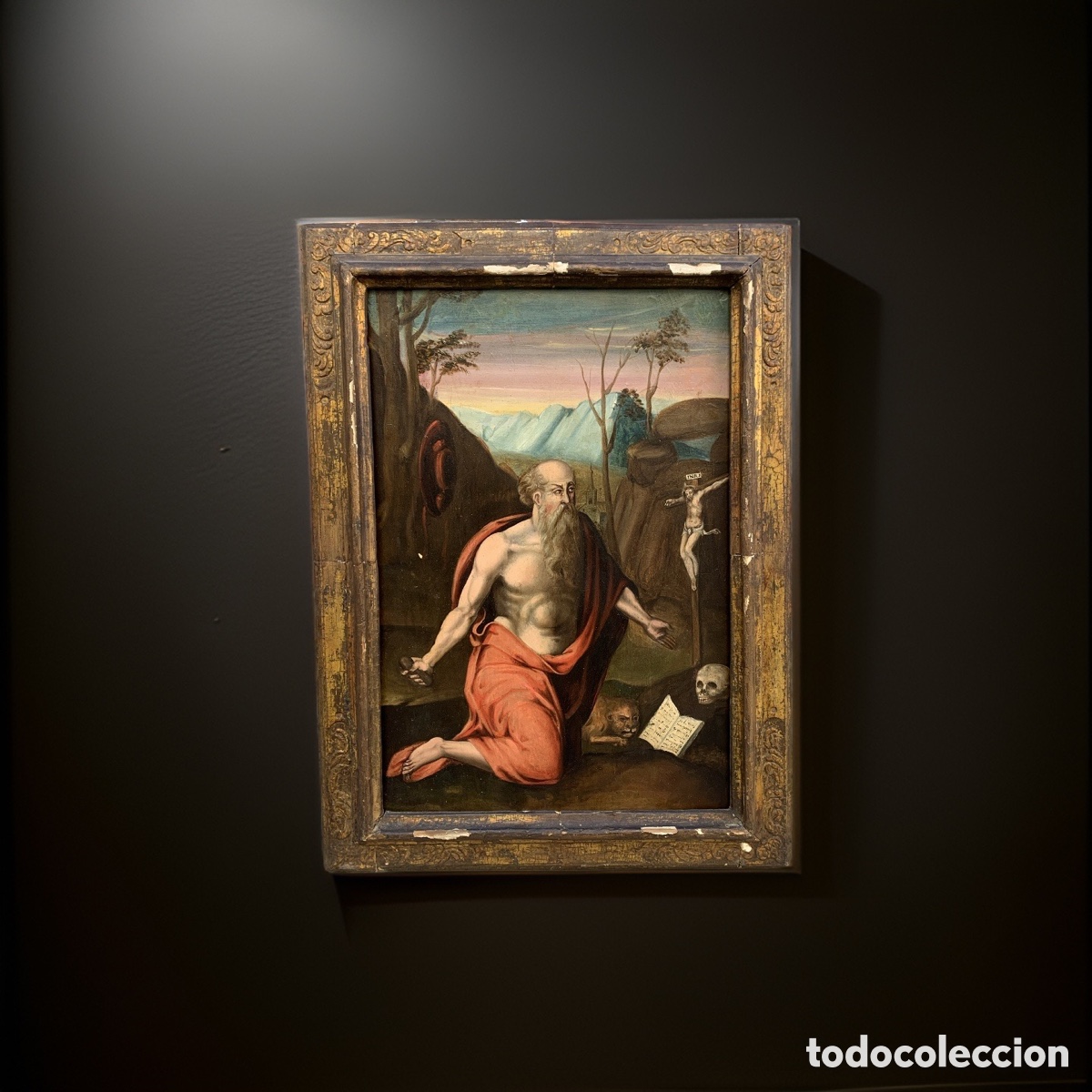 Arte: SAN JER&Oacute;NIMO ( SIGLO XVII) &Oacute;LEO SOBRE TABLA - Foto 1