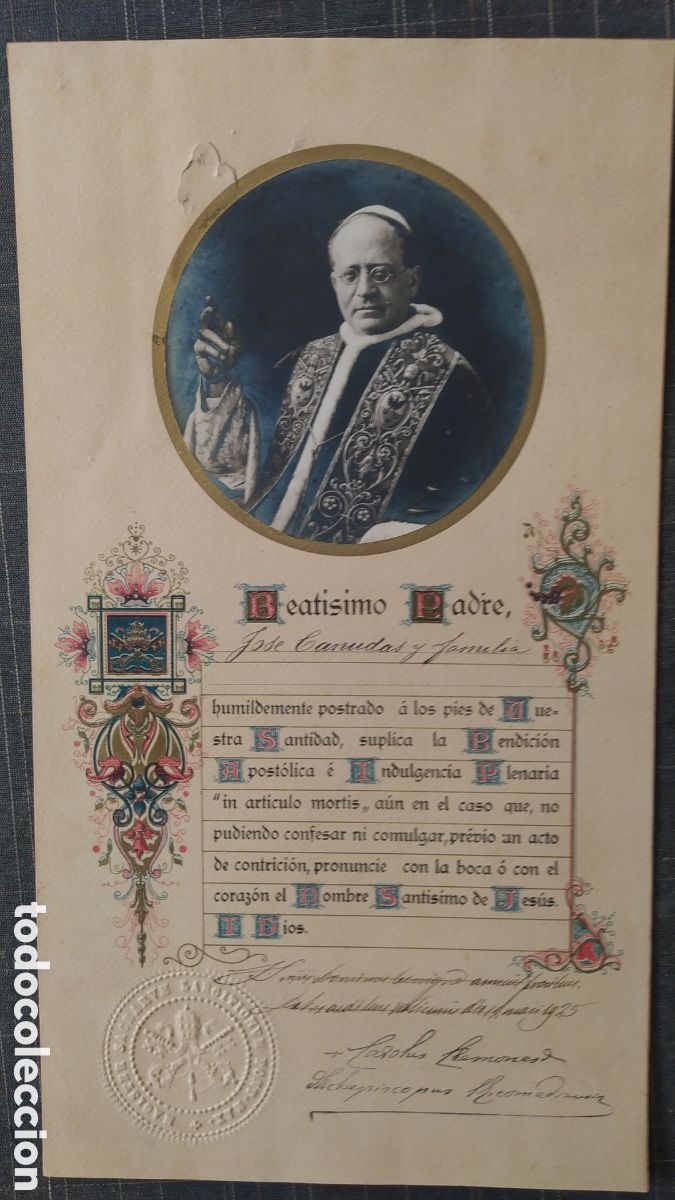 Arte: TARJETA DE BEAT&Iacute;SIMO PADRE 1925 - Foto 1