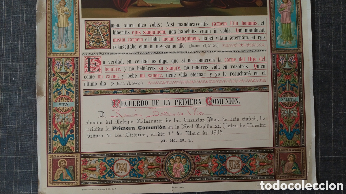 Arte: RECUERDO DE PRIMERA COMUNION DEL 1915 - Foto 3
