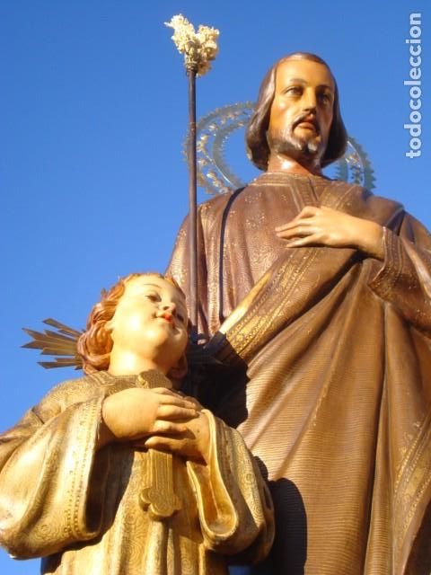 Arte: SAN JOSE CON NI&Ntilde;O TALLA DE MADERA POLICROMADA