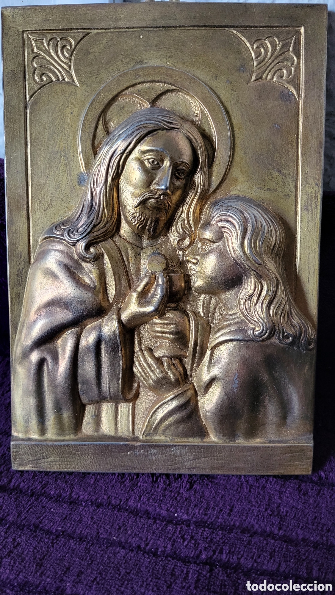Arte: Antiguo Retablo Religioso bronce - Foto 4