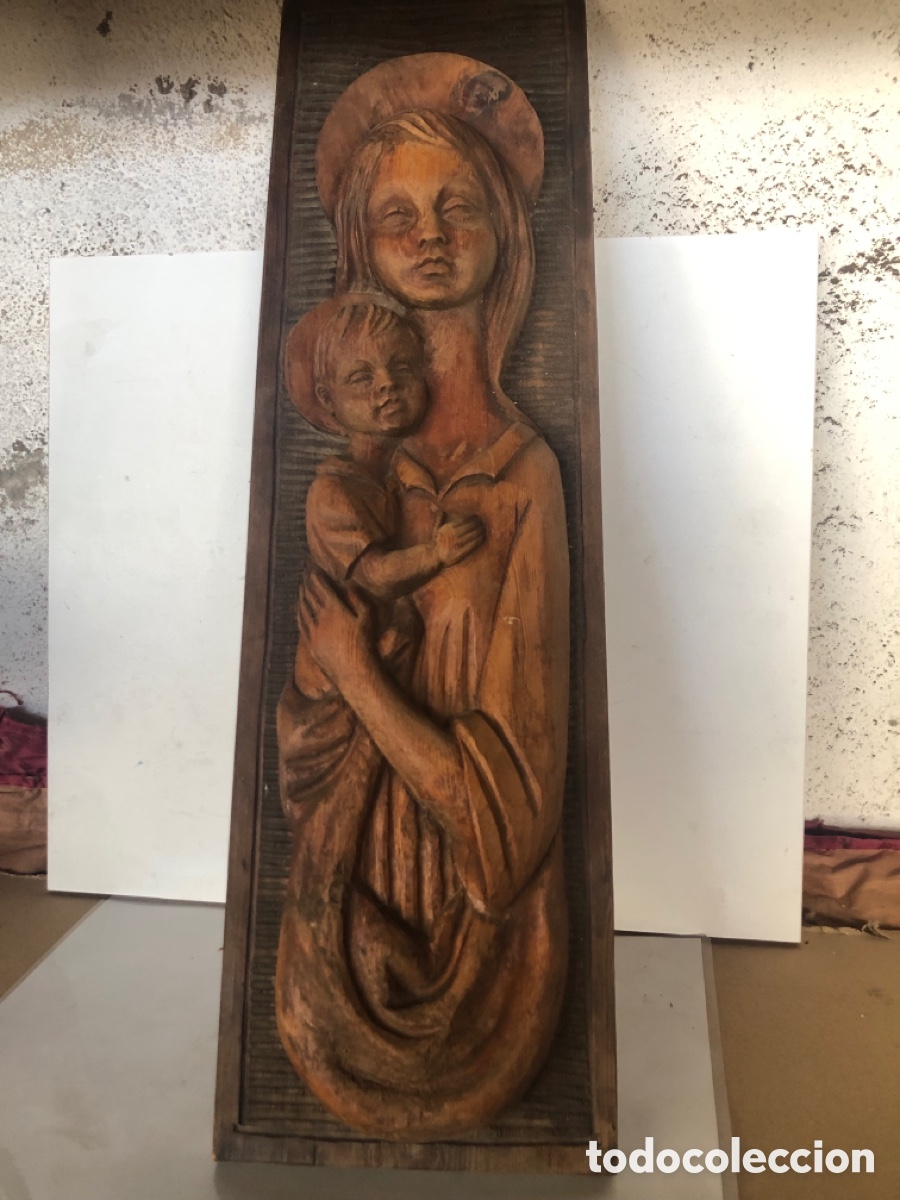 Arte: virgen con ni&ntilde;o tallada en madera - Foto 1