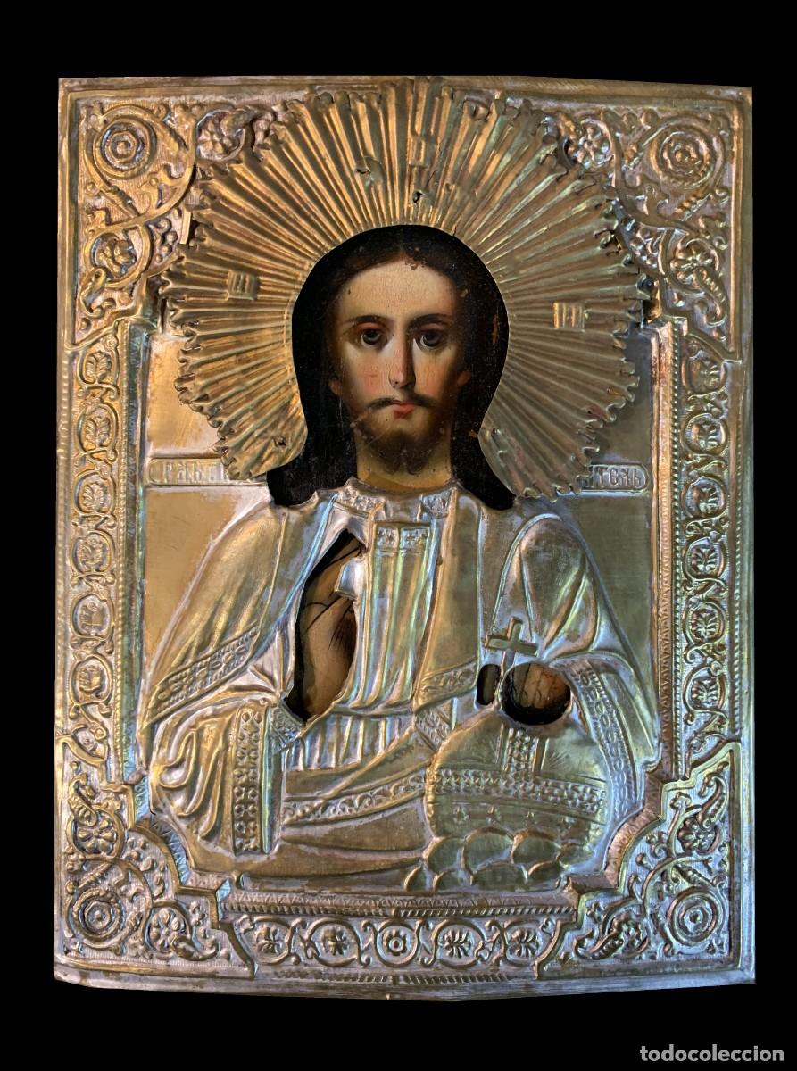 Arte: ANTIGUO ICONO CRISTO PANTOCRATOR - Foto 1