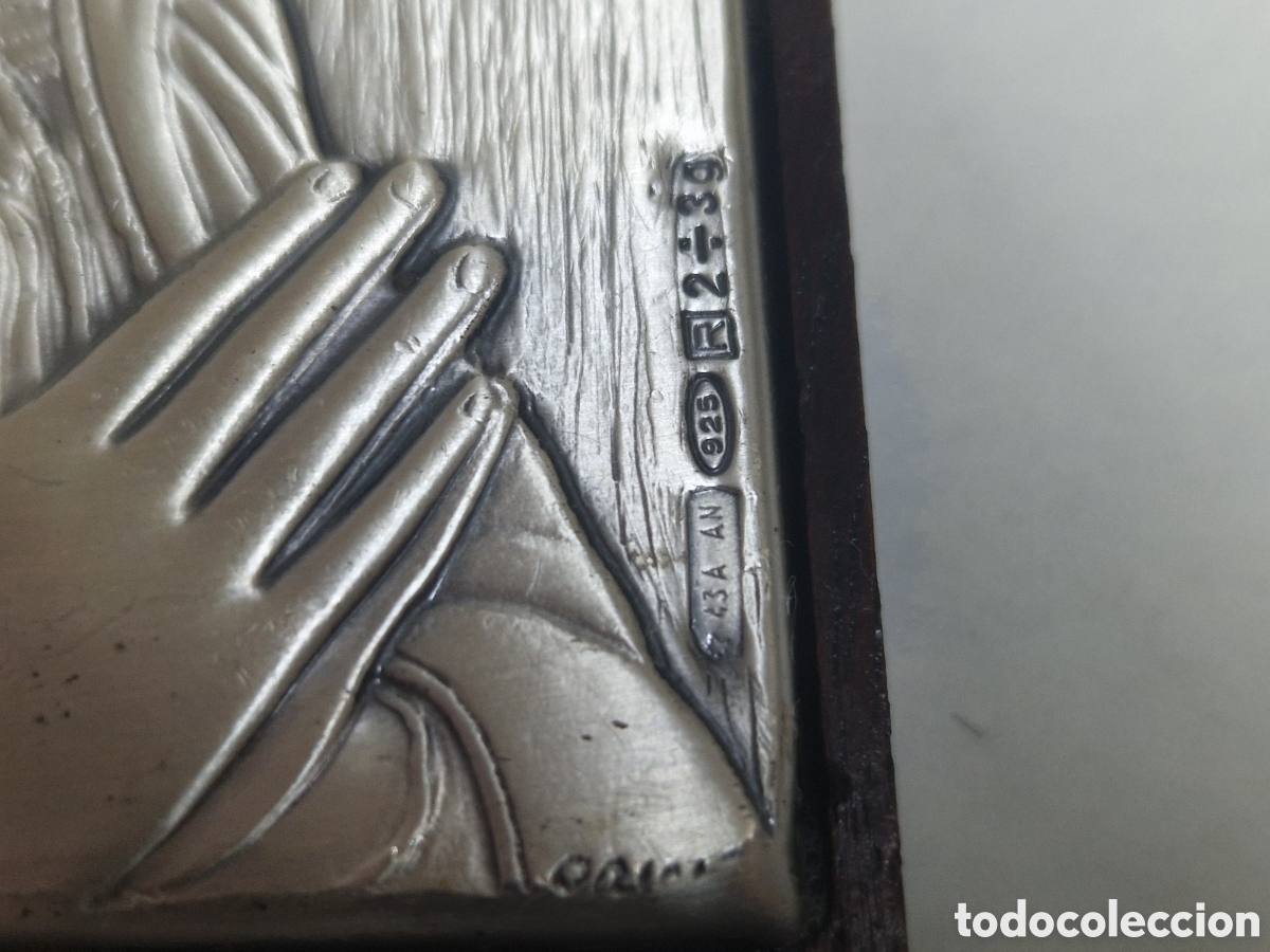 Arte: PEQUE&Ntilde;O CUADRO EN MADERA Y PLATA - Foto 3