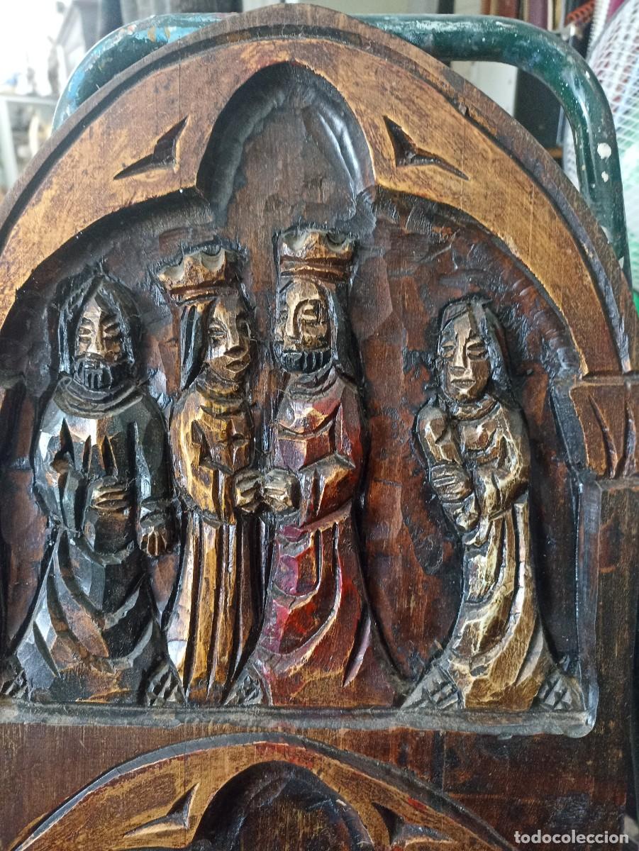 Arte: Retablo tr&iacute;ptico. Madera tallada policromada. - Foto 3