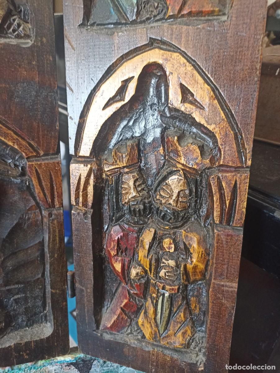 Arte: Retablo tr&iacute;ptico. Madera tallada policromada. - Foto 7