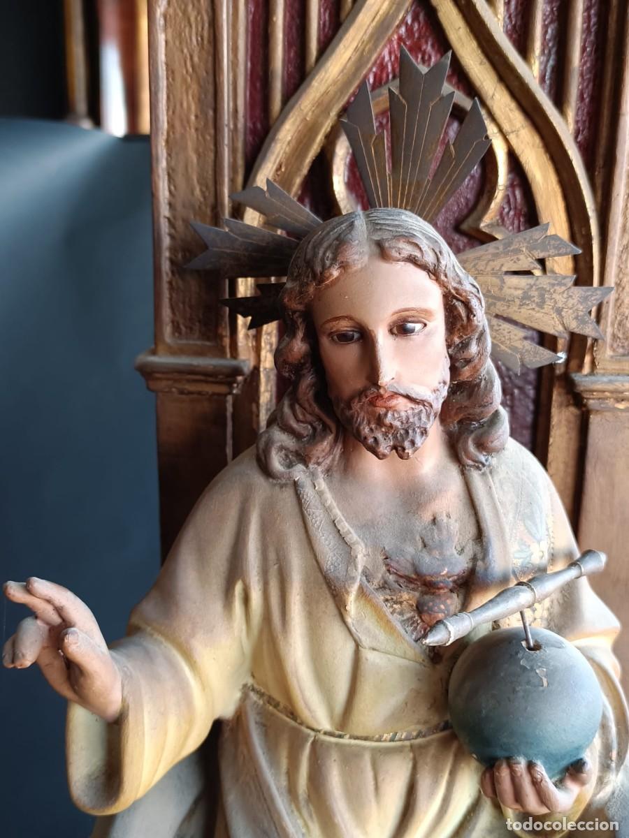 Arte: Antiguo Sagrado Coraz&oacute;n de madera - Foto 2
