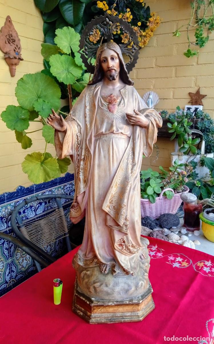 Arte: Gran figura religiosa del Coraz&oacute;n de Jes&uacute;s Olot - Foto 1