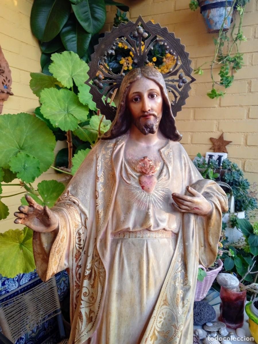 Arte: Gran figura religiosa del Coraz&oacute;n de Jes&uacute;s Olot - Foto 2