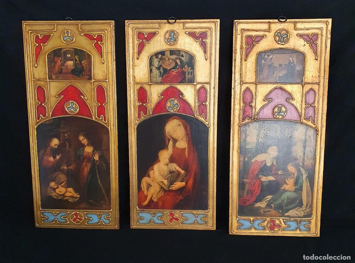 Arte: -Triptico religioso esmaltes y pan de oro - Foto 1
