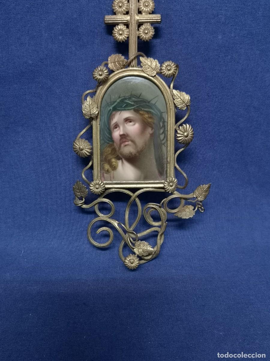 Arte: PLACA DE POCELANA REPRESENTANDO A CRISTO CON CORONA DE ESPINAS. - Foto 1
