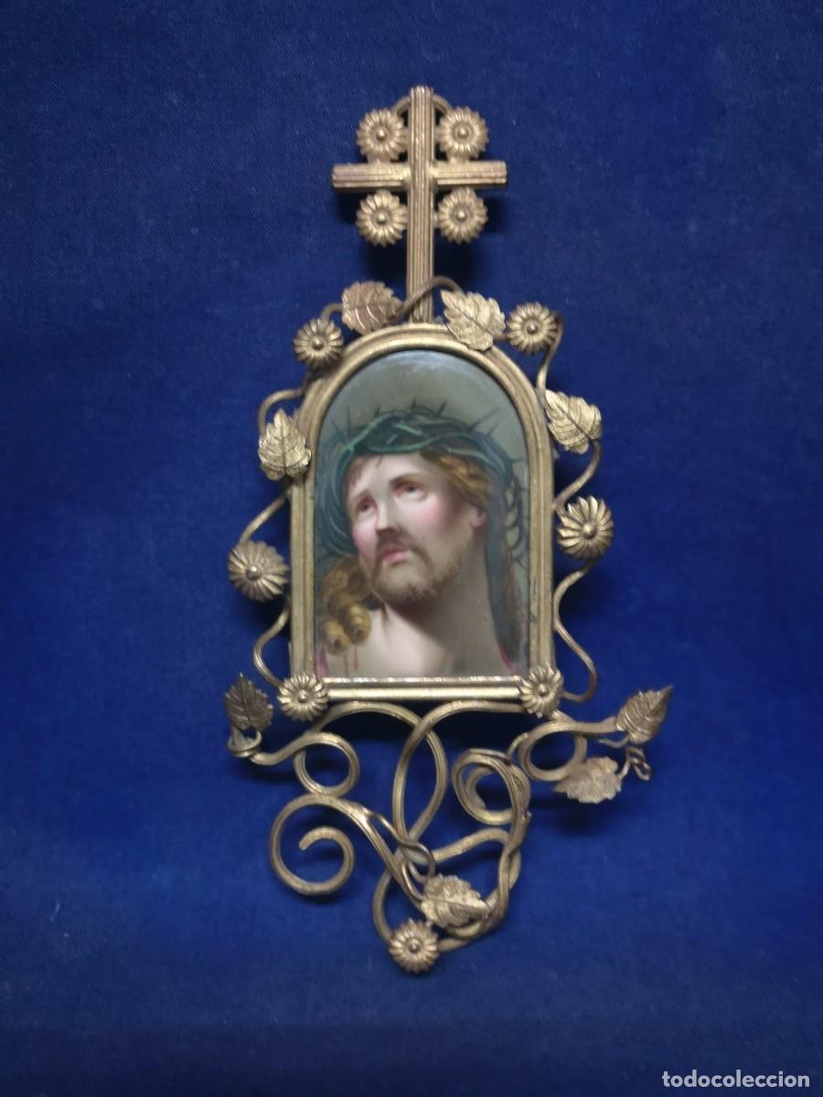 Arte: PLACA DE POCELANA REPRESENTANDO A CRISTO CON CORONA DE ESPINAS. - Foto 2