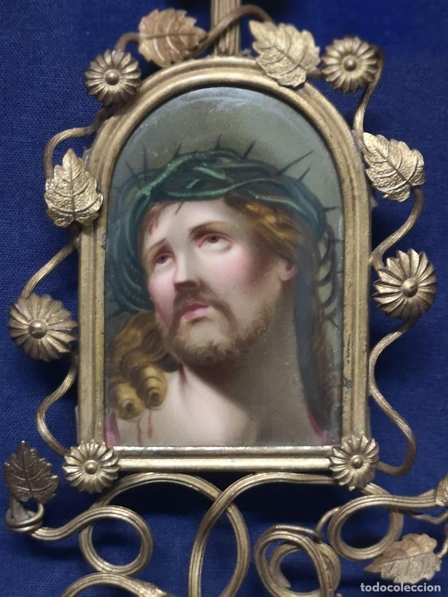 Arte: PLACA DE POCELANA REPRESENTANDO A CRISTO CON CORONA DE ESPINAS. - Foto 3