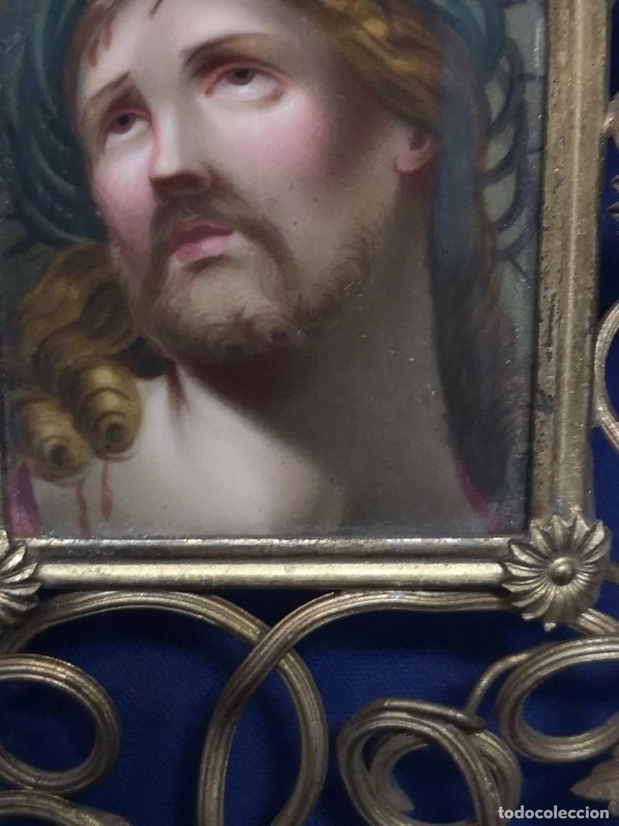 Arte: PLACA DE POCELANA REPRESENTANDO A CRISTO CON CORONA DE ESPINAS. - Foto 5