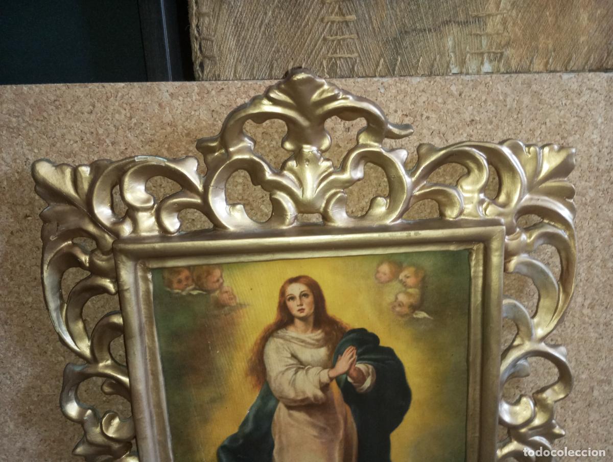 Arte: VIRGEN INMACULADA CONCEPCION S.XIX - MARCO CORNUCOPIA Y POLICROMADA - Foto 2