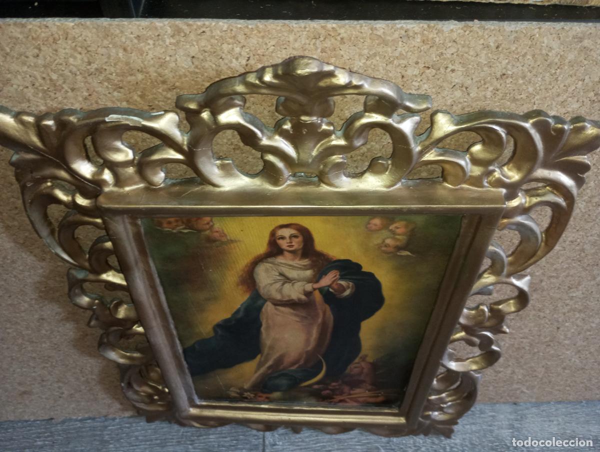Arte: VIRGEN INMACULADA CONCEPCION S.XIX - MARCO CORNUCOPIA Y POLICROMADA - Foto 23