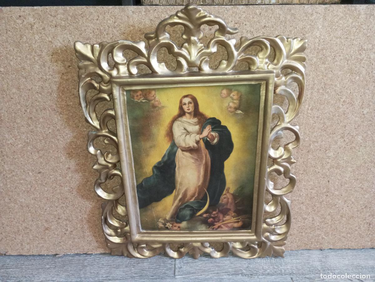 Arte: VIRGEN INMACULADA CONCEPCION S.XIX - MARCO CORNUCOPIA Y POLICROMADA - Foto 24