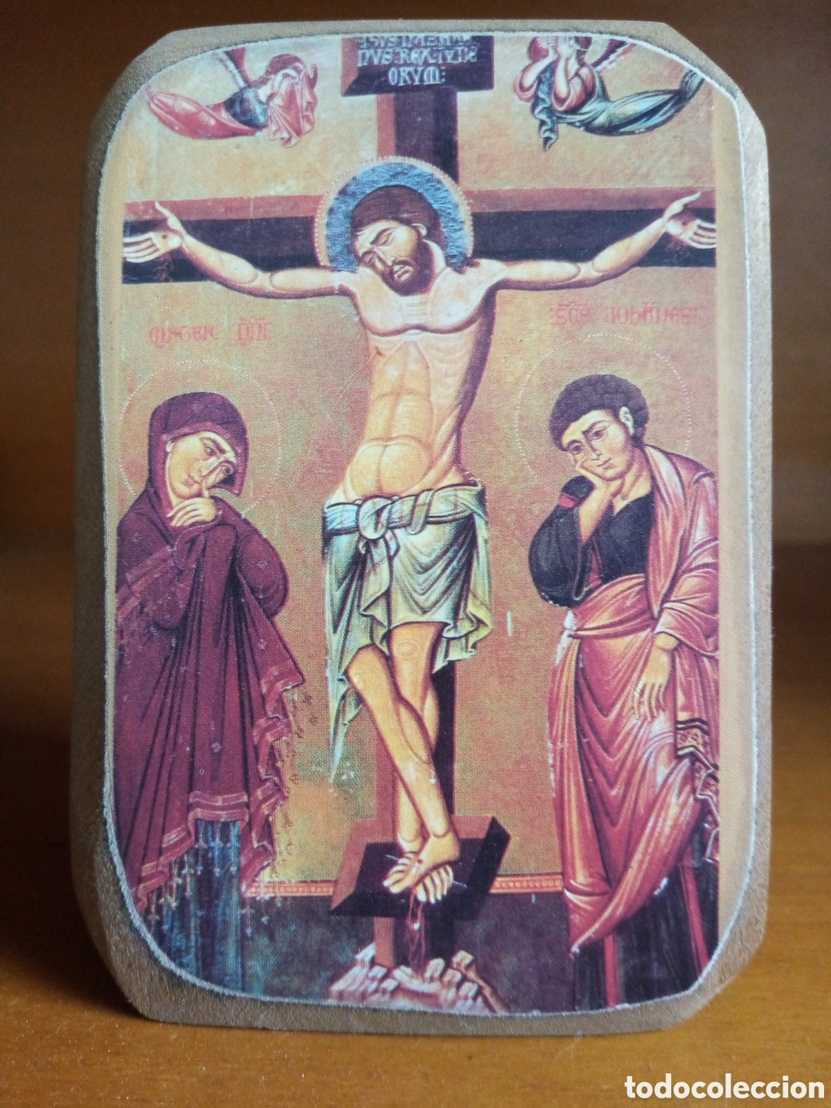 Arte: Icono de Crucificci&oacute;n sobre bloque madera - Foto 1